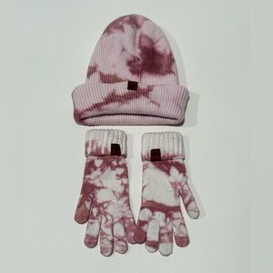 Britt’s Knit  Tie-Dye Pink Mantra Beanie and Gloves Set